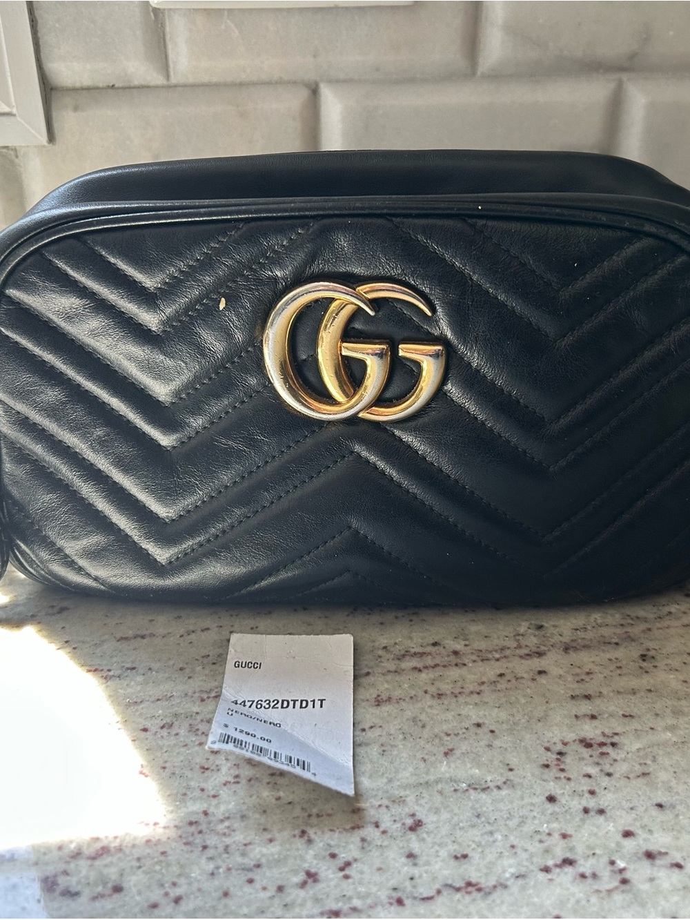 Gucci Black Quilted GG Marmont Crossbody with Gold Double G